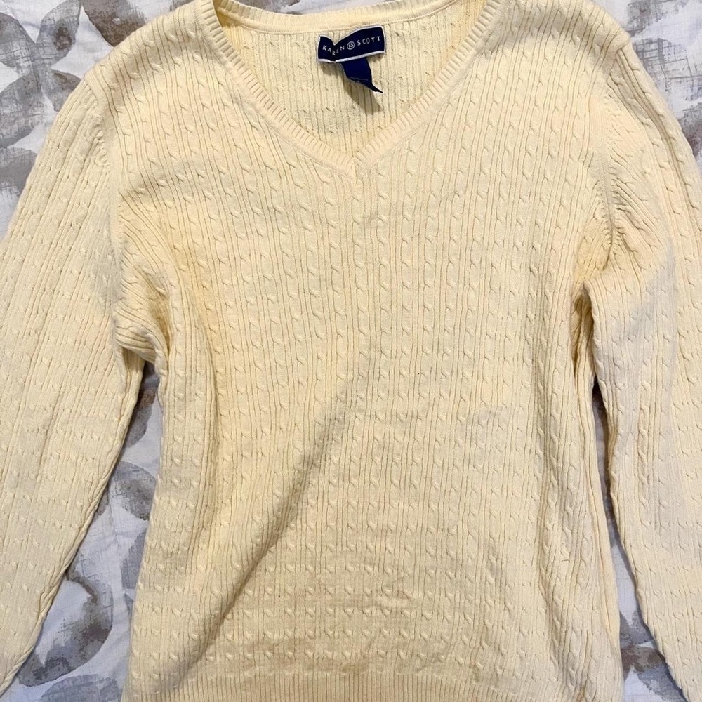 Karen Scott V-Neck Sweater in Soft Cream